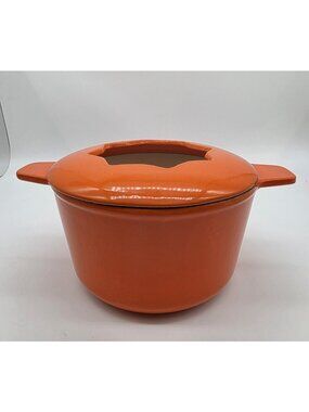 Cast Iron Fondue Pot Orange Enamel Cookware Star Top Cheese Heavy Dish